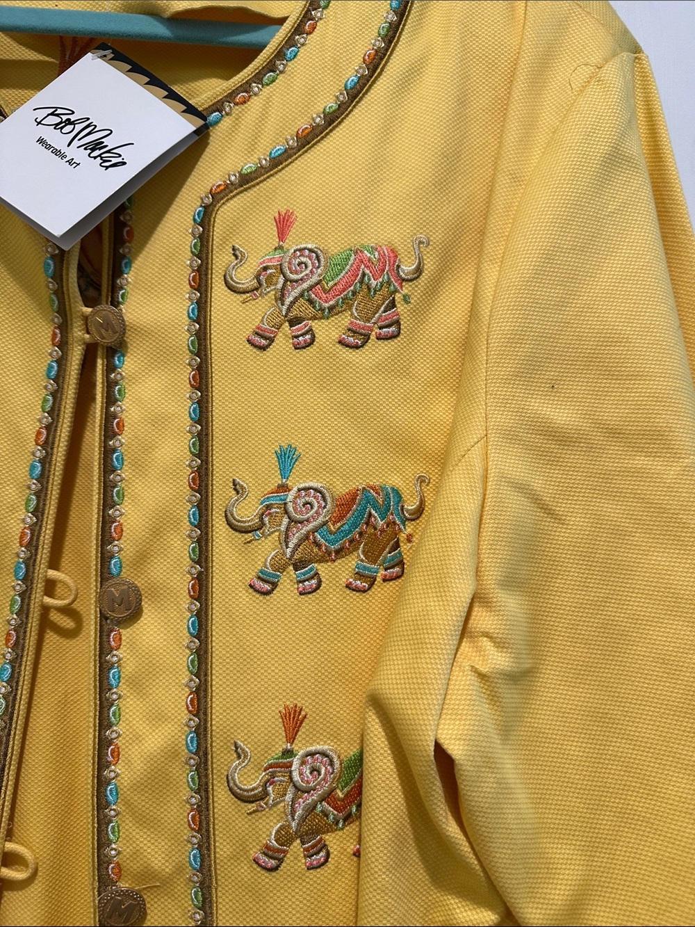 Bob Mackie Yellow Embroidered Elephant Jacket - Picture 3 of 8